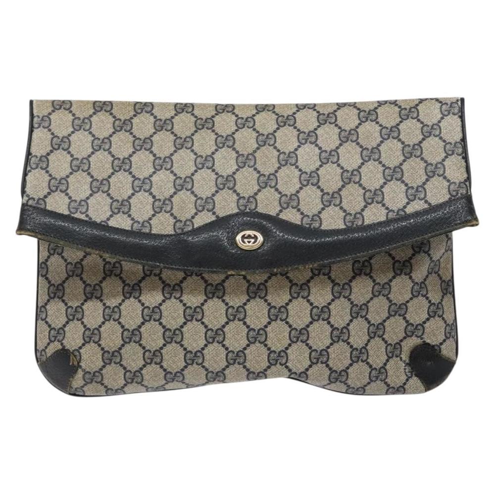 GUCCI GG Supreme Clutch Bag PVC Navy Gold 156 02 075 Auth sw1174 - Picture 2 of 16